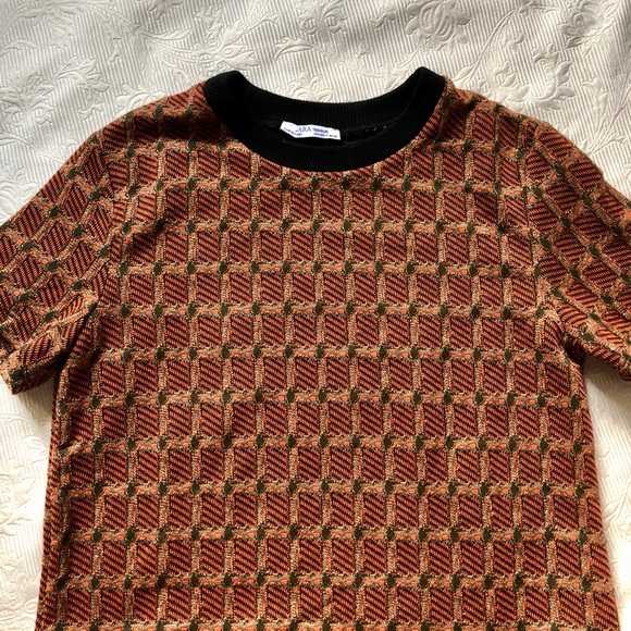 ZARA Geometric Short Sleeve Mini Shift Dress - Picture 5 of 6